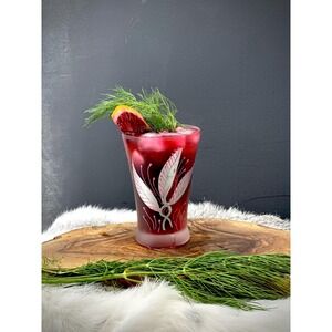 Julep Frosted glass Juice Pitcher + Cup‎ set handpainted silver leaf Hansetta